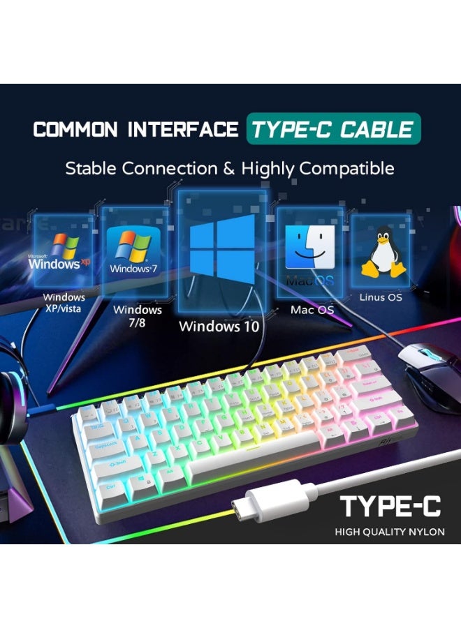 لوحة مفاتيح الألعاب الميكانيكية GK-806، لاسلكية بنسبة 60%، تدعم الاتصال عبر البلوتوث والسلكي، مزودة بمفاتيح OUTEMU الزرقاء القابلة للتبديل السريع، وإضاءة RGB LED، وخاصية منع التداخل، ومنفذ USB-C قابل للفصل، وأغطية مفاتيح مزدوجة الطبقة، و61 مفتاحًا بتصميم فائق الصغر. - Image 5